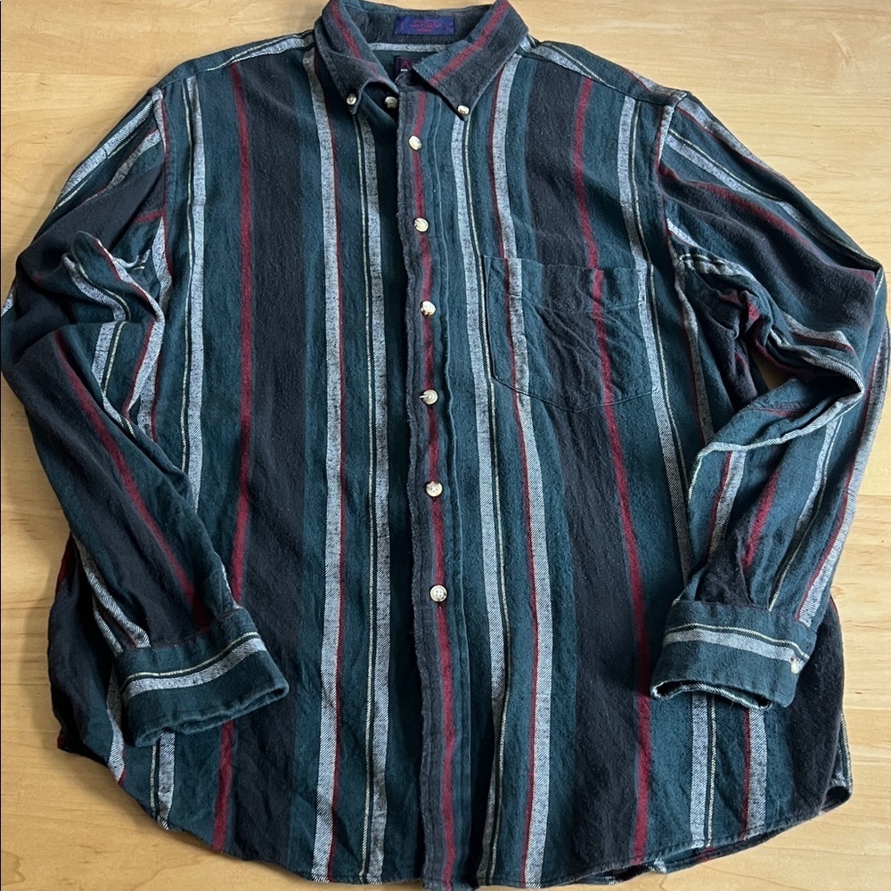 VTG Arrow Men's Striped Button Down Shirt - Black, Blue, Red